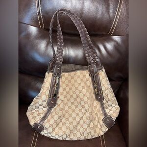 Gucci Beige and Brown Monogram Shoulder Bag